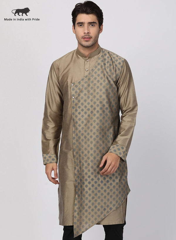 Men's Beige Cotton Silk Blend Kurta